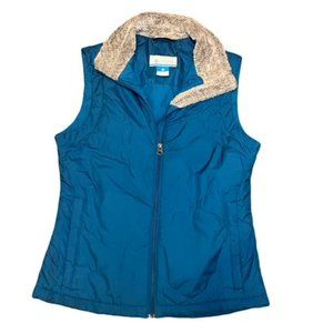 Columbia Women's Teal Puffer Vest Faux Fur Sz S